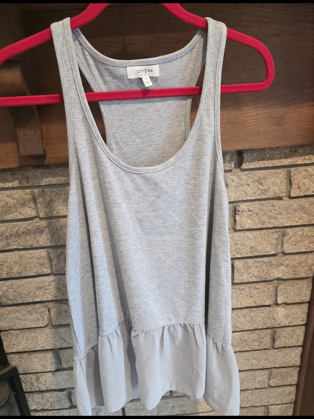Umgee Light Gray Ribbed Tank with Ruffle Hem - Picture 2 of 6